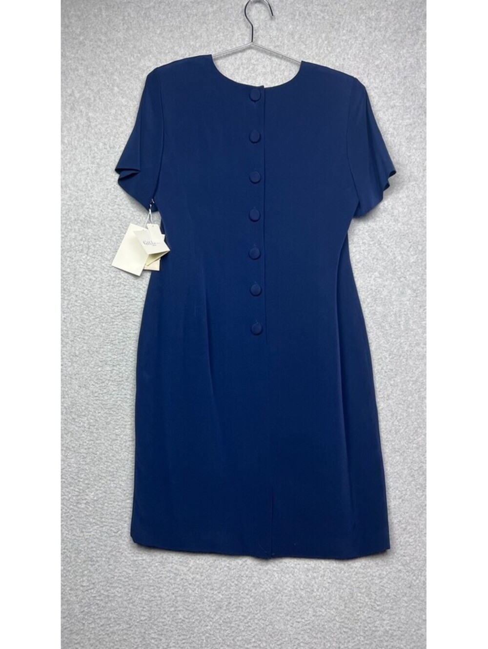 Gillian Petites Vintage Silk Dress NWT Womens 12 Navy Pencil Midi Quiet Luxury